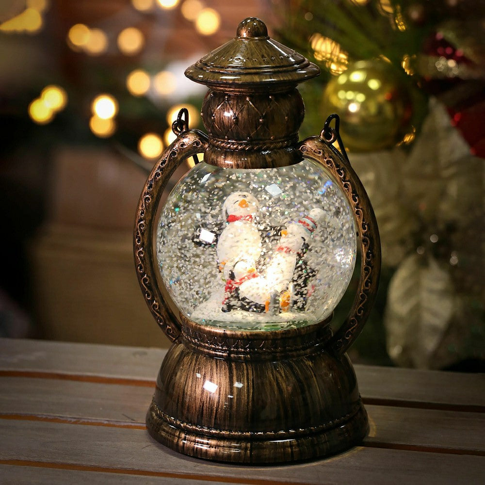 Plow & Hearth LED Musical Polyresin Water Globe Lantern with Holiday Scene Table Dec