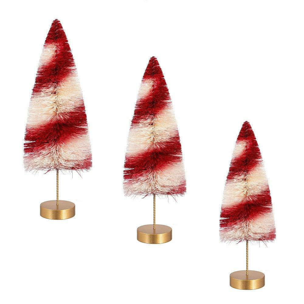 Plow & Hearth Sugar & Stripes Bright Table Décor Candy Striped Bottle Brush Tree Set