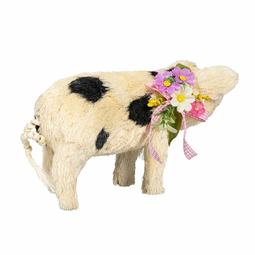 Plow & Hearth Hillside Pasture Table Decor Natural Fiber Floral Pig, 10.75"L