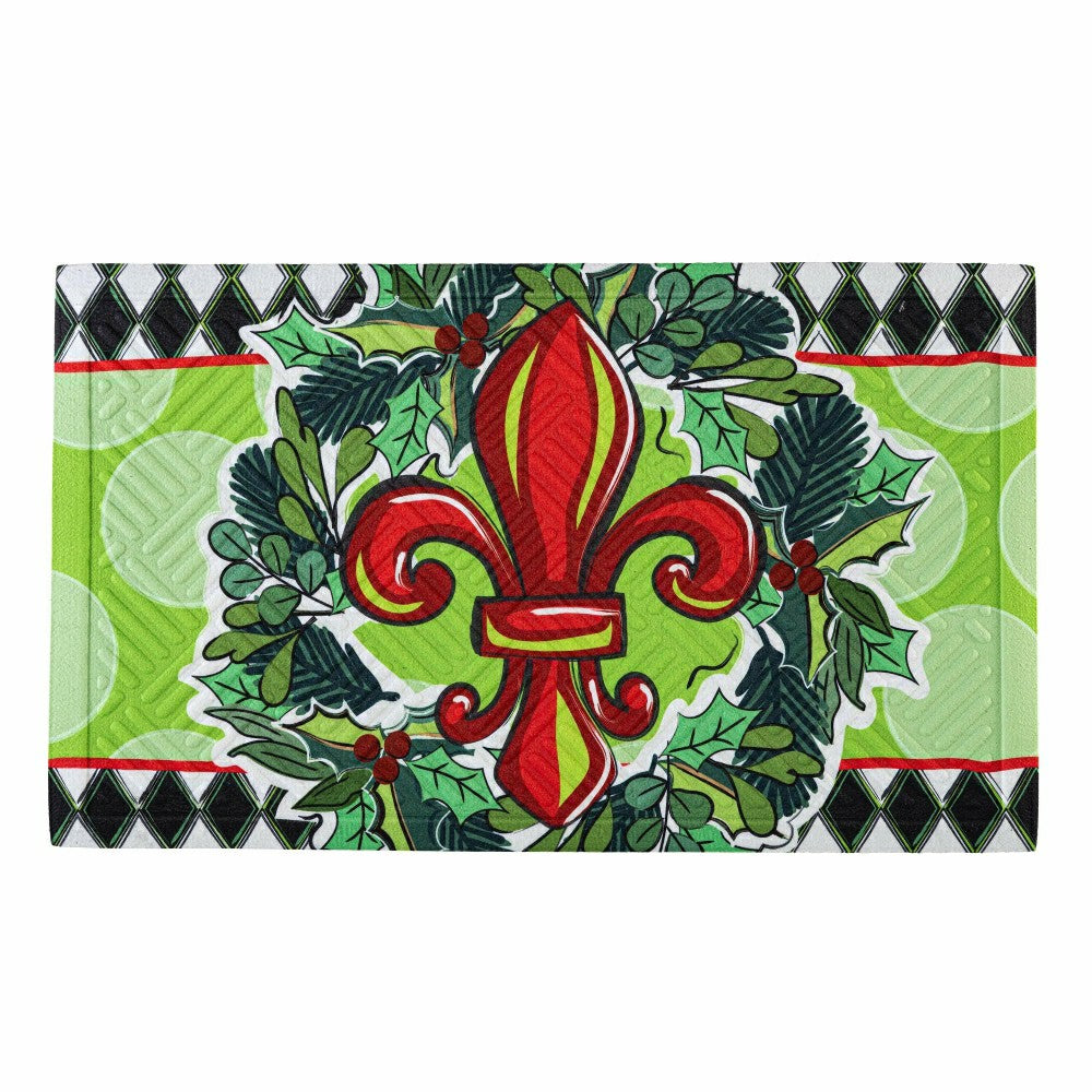 Plow & Hearth Holiday Fleur De Lis Embossed Mat