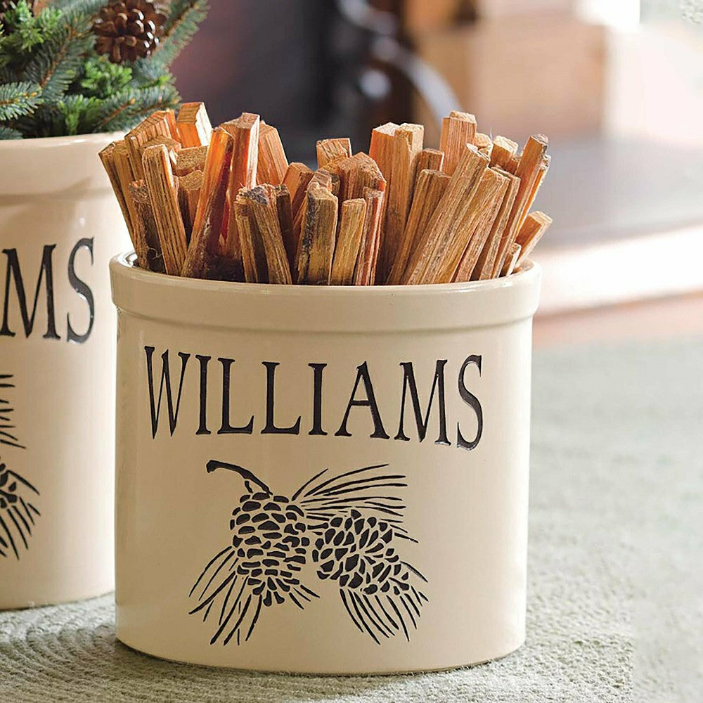 Plow & Hearth Handcrafted USA-Made Double Pinecone Personalized 2 Gallon Crock