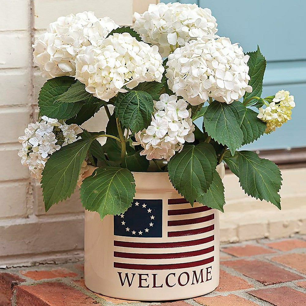 Plow & Hearth USA-Made Americana Welcome Stoneware Crock