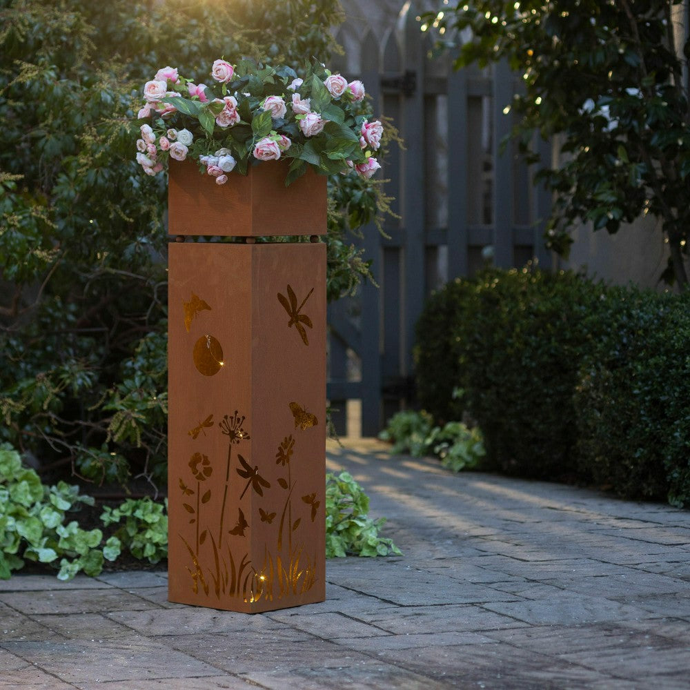 Plow & Hearth Indoor/Outdoor Lighted Metal Planter with Dragonfly Design