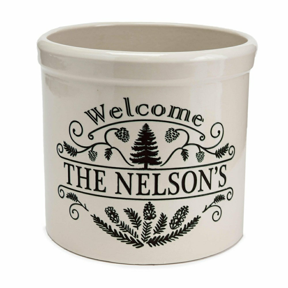 Plow & Hearth Personalized Pine Welcome Stoneware Crock