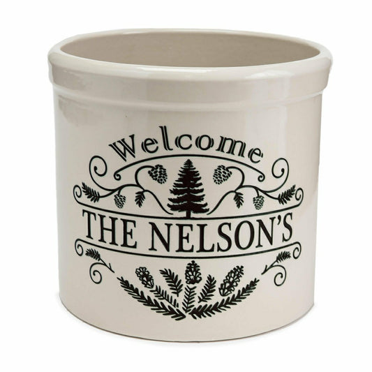 Plow & Hearth Personalized Pine Welcome Stoneware Crock