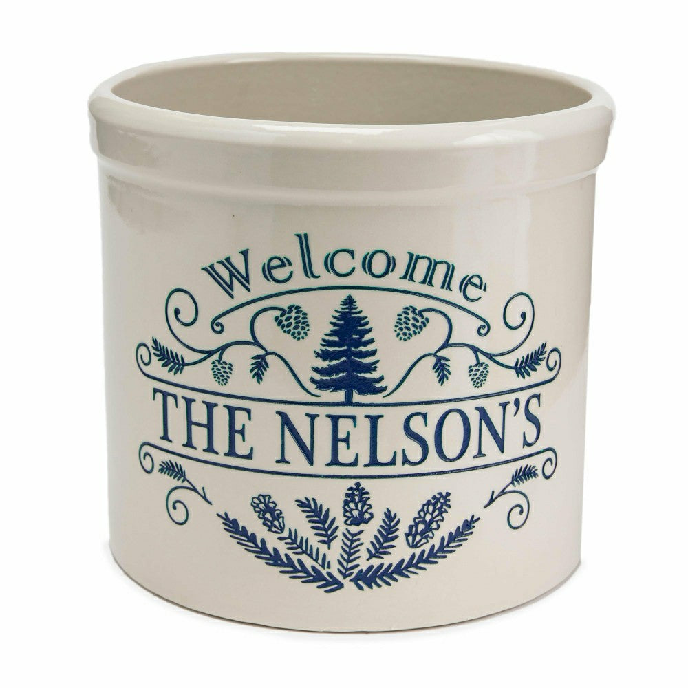 Plow & Hearth Personalized Pine Welcome Stoneware Crock