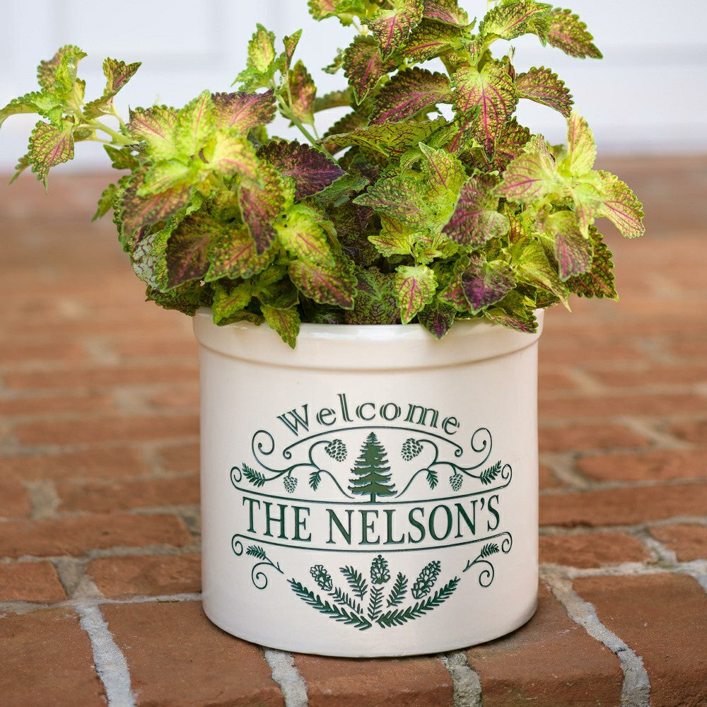 Plow & Hearth Personalized Pine Welcome Stoneware Crock