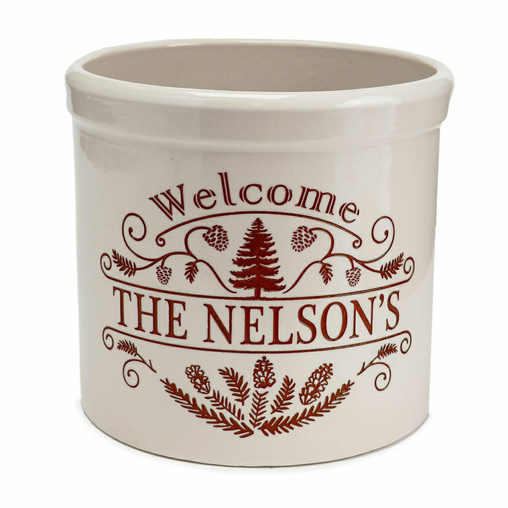 Plow & Hearth Personalized Pine Welcome Stoneware Crock