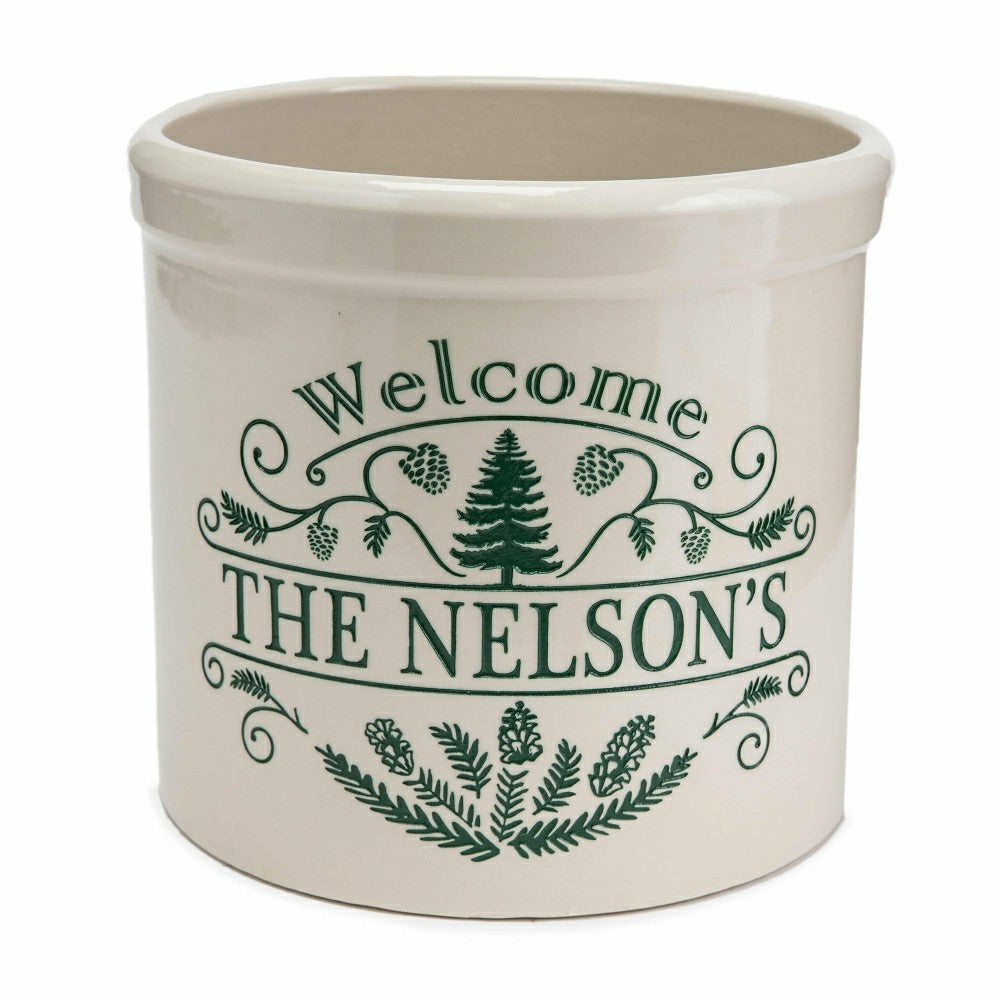 Plow & Hearth Personalized Pine Welcome Stoneware Crock