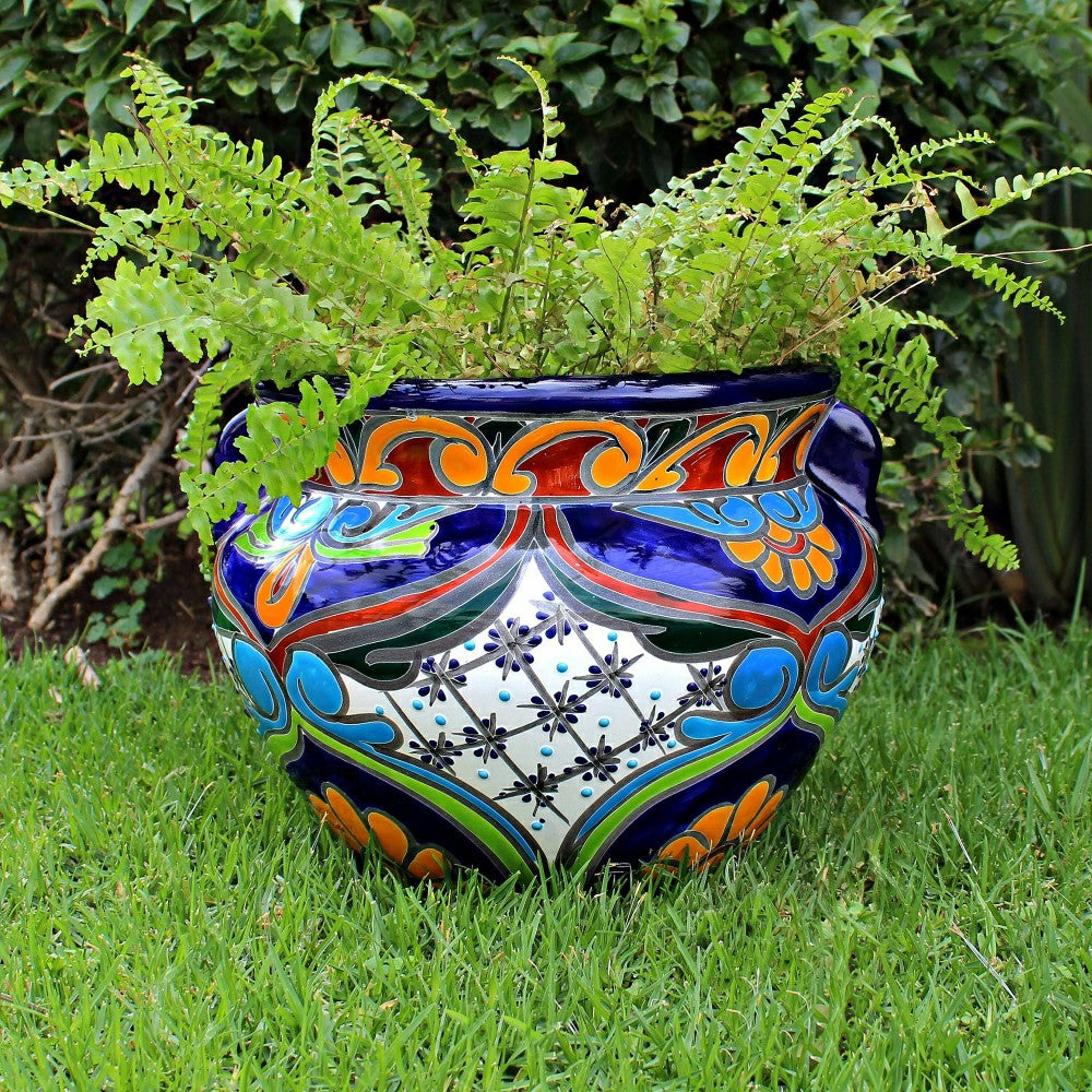 Plow & Hearth Large Multicolored Talavera Chata Planter