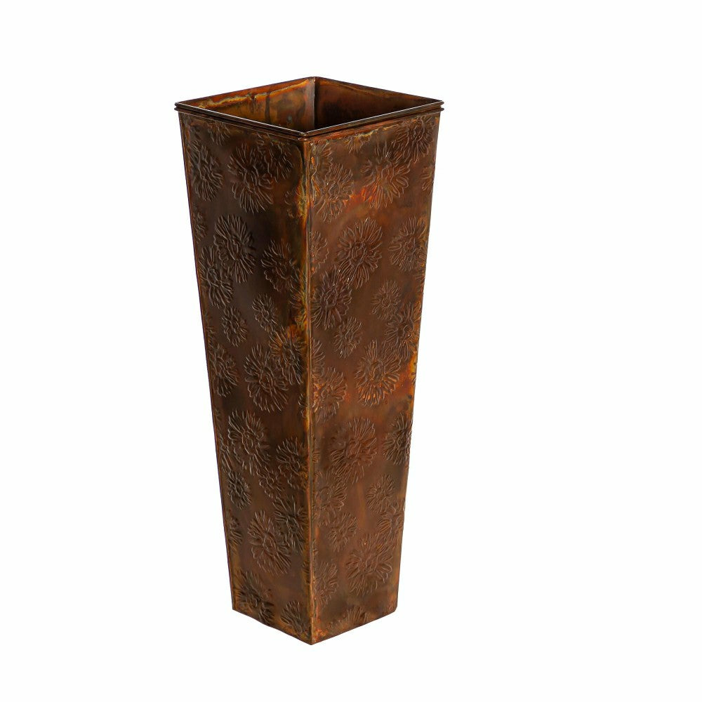 Plow & Hearth Embossed Metal Front Door Planter, Burnt Copper Sunflowers