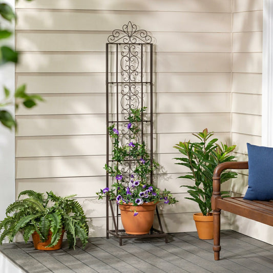 Plow & Hearth Montebello Metal Lattice Trellis with Planter Stand
