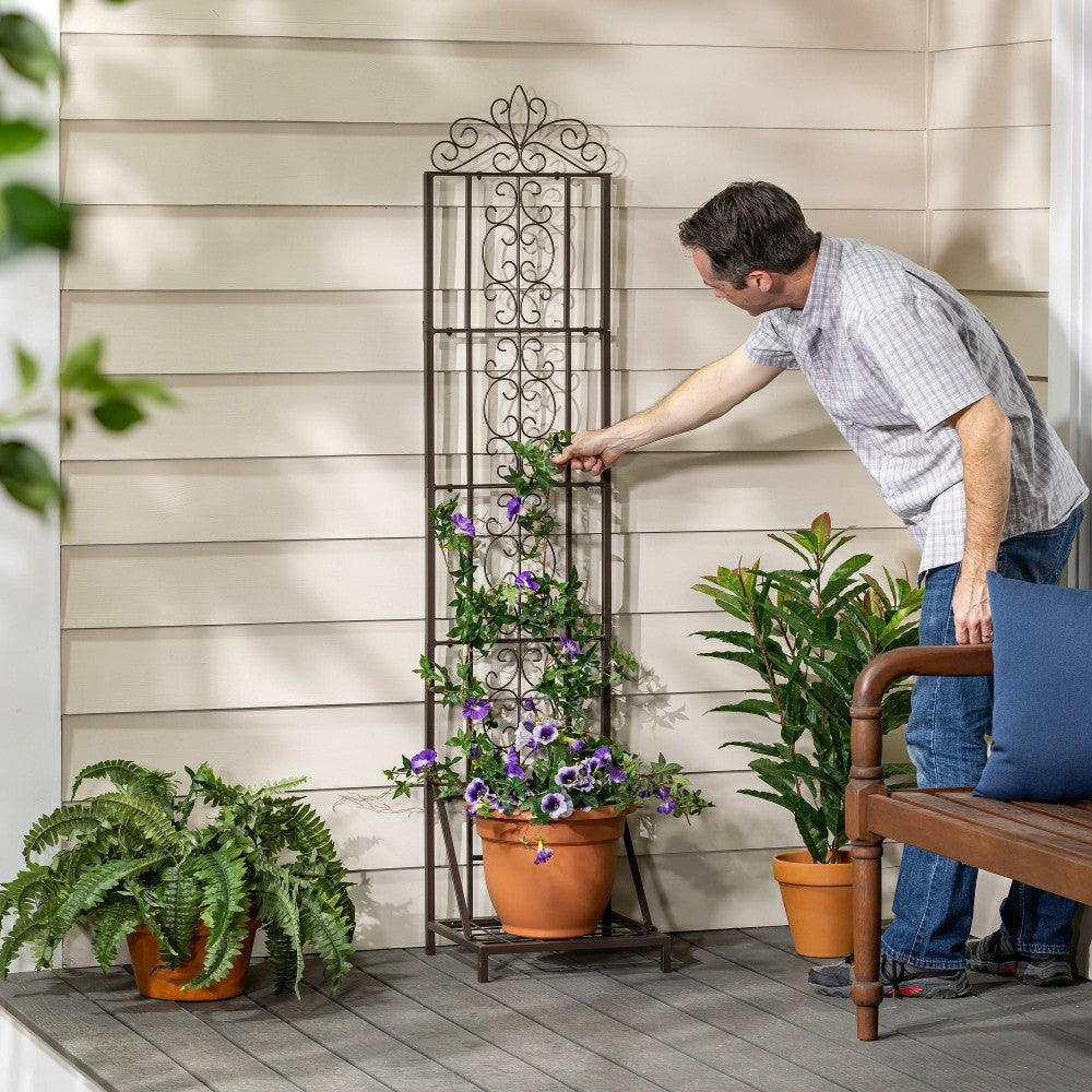 Plow & Hearth Montebello Metal Lattice Trellis with Planter Stand