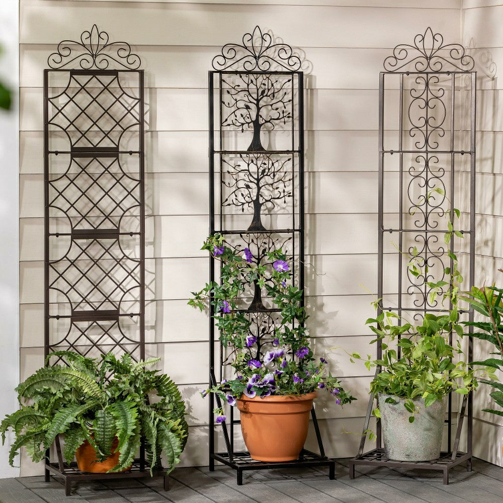 Plow & Hearth Montebello Metal Lattice Trellis with Planter Stand