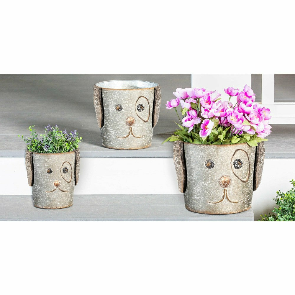 Plow & Hearth Metal Dog Bucket Planters, Set of 3