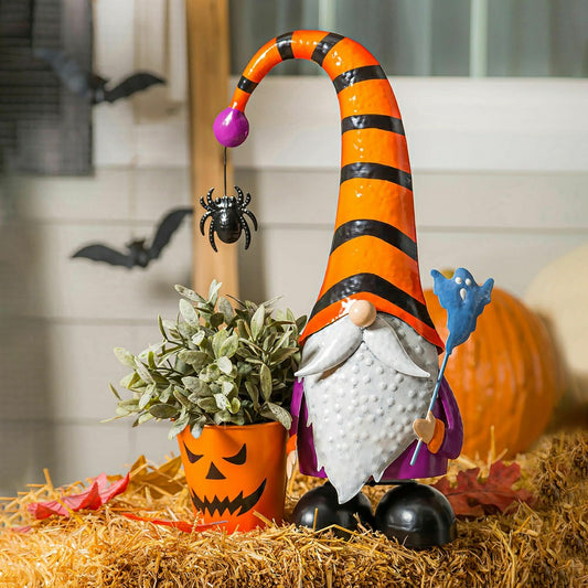 Plow & Hearth Metal Halloween Gnome Garden Planter