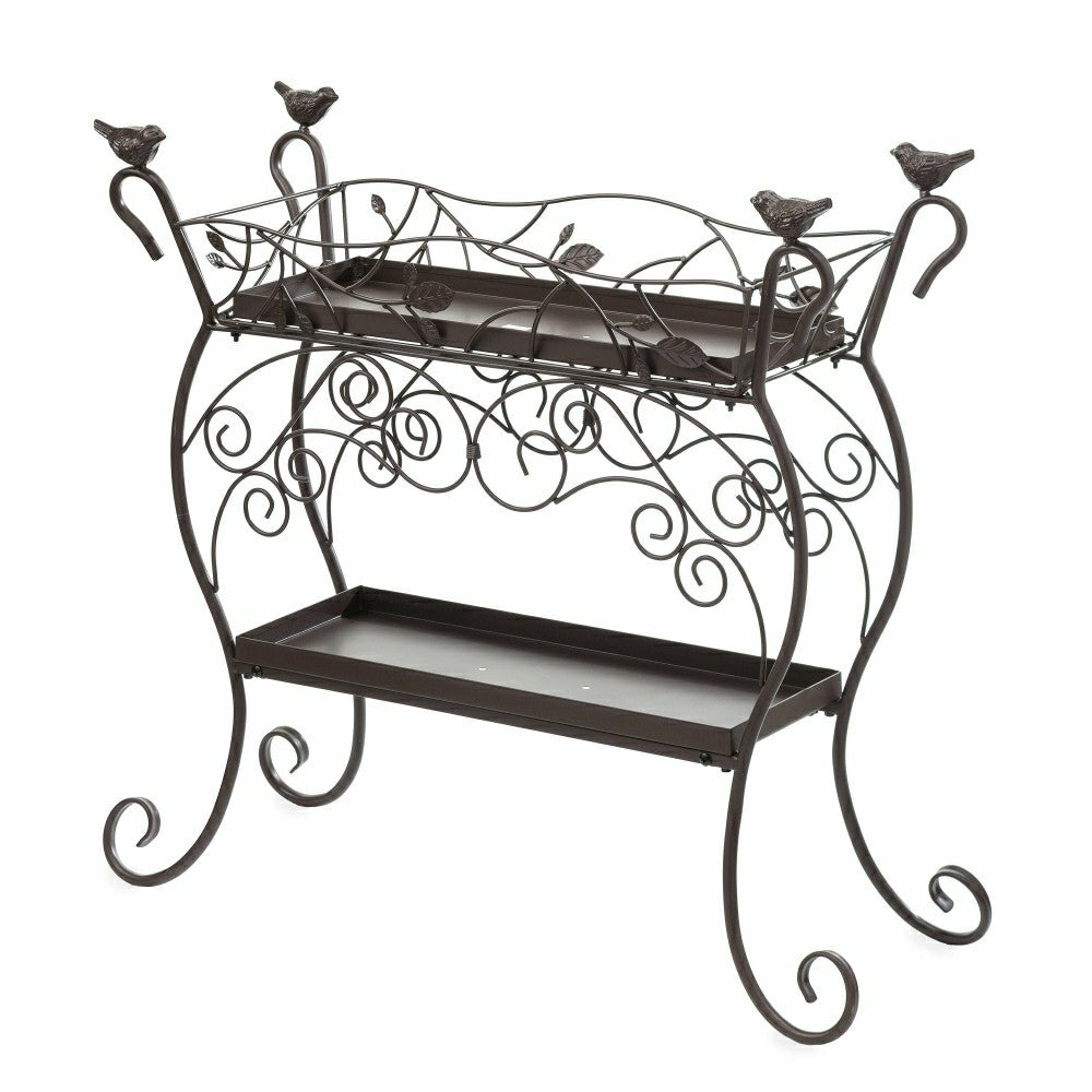 Plow & Hearth Two-Shelf Cast Iron Plant Stand with Birds