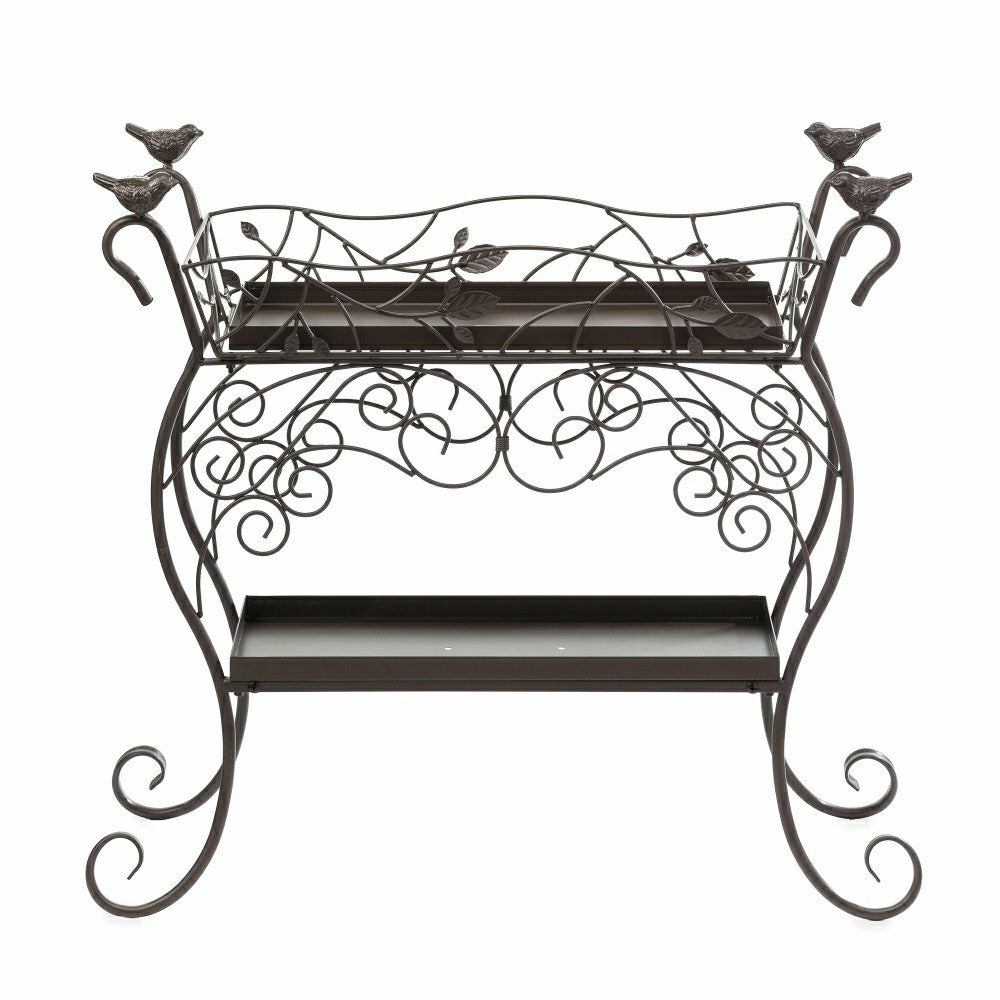 Plow & Hearth Two-Shelf Cast Iron Plant Stand with Birds