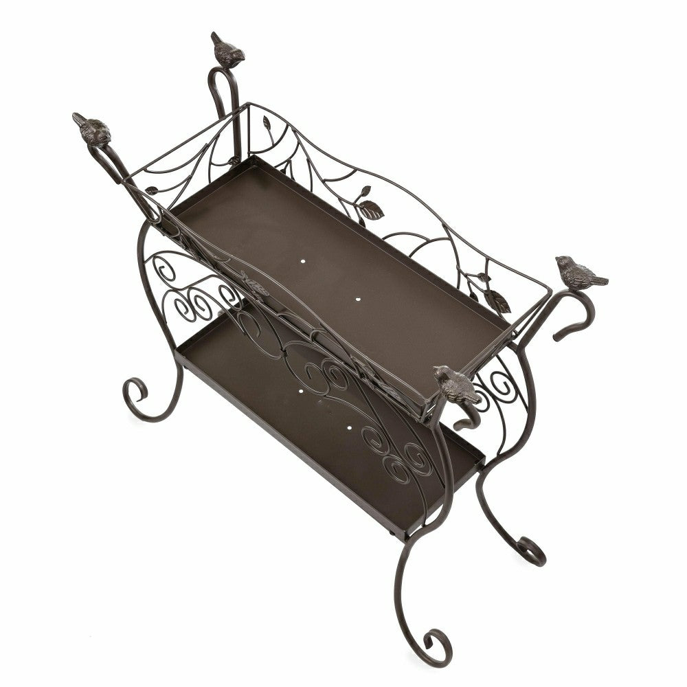 Plow & Hearth Two-Shelf Cast Iron Plant Stand with Birds