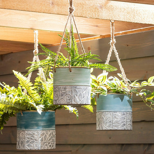 Plow & Hearth Painted Metal Hanging Planters, Set of 3
