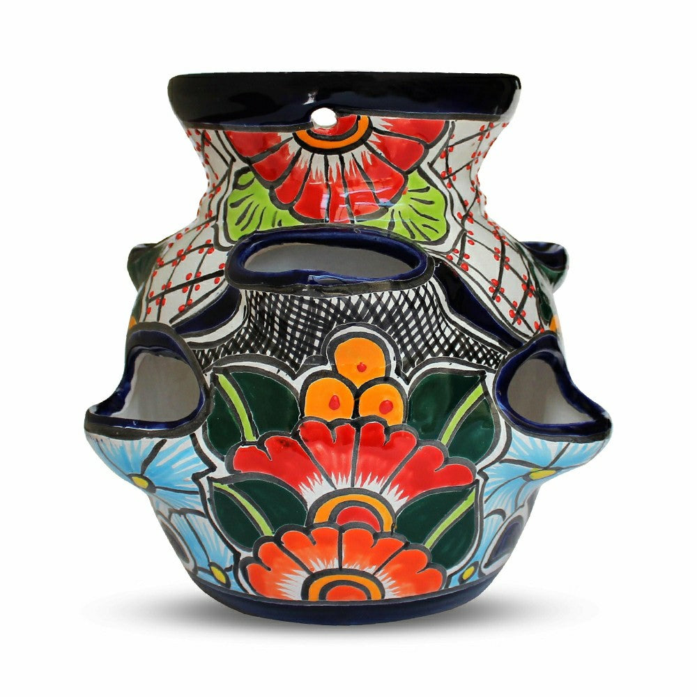 Plow & Hearth Large Sky Blue Talavera Strawberry Pot