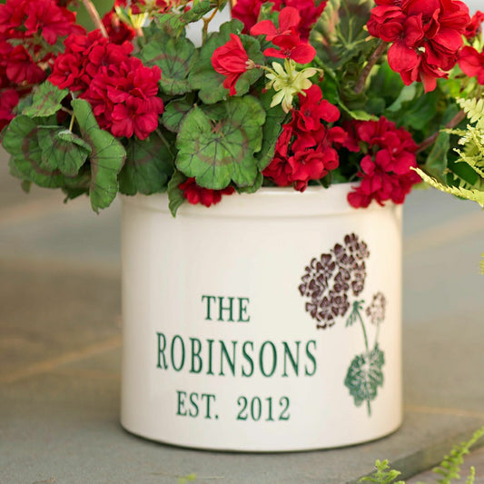 Plow & Hearth Personalized Stoneware Crock w/Geranium Design