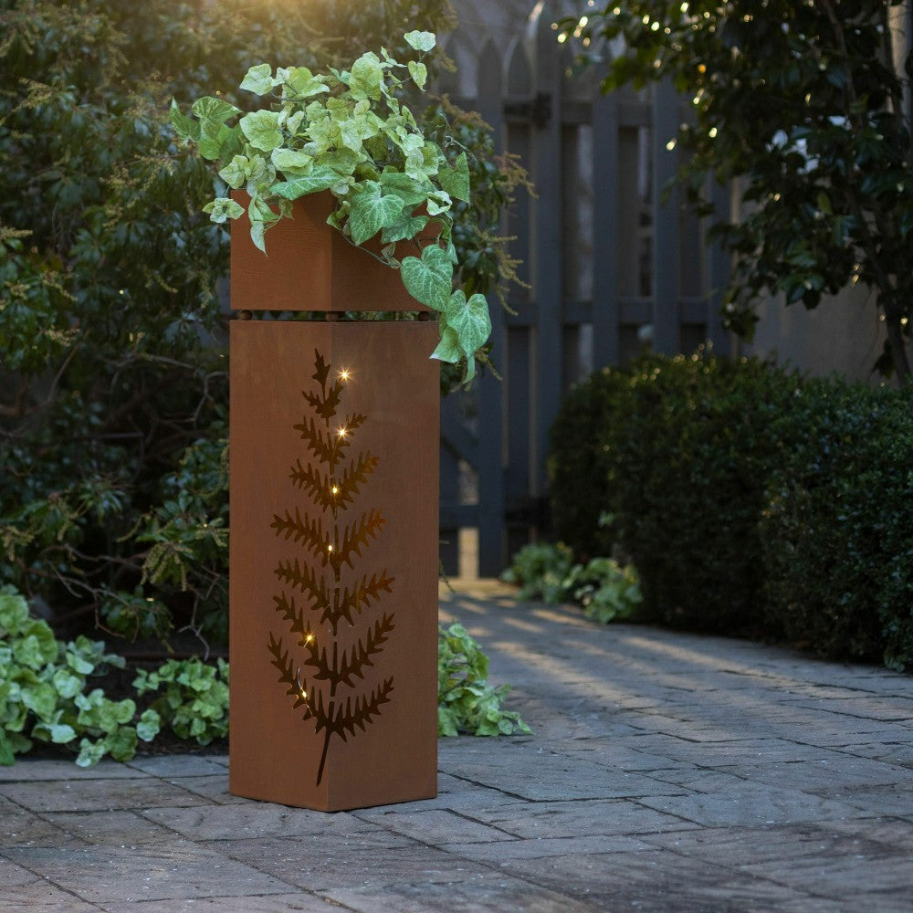 Plow & Hearth Indoor/Outdoor Lighted Metal Planter with Fern Design