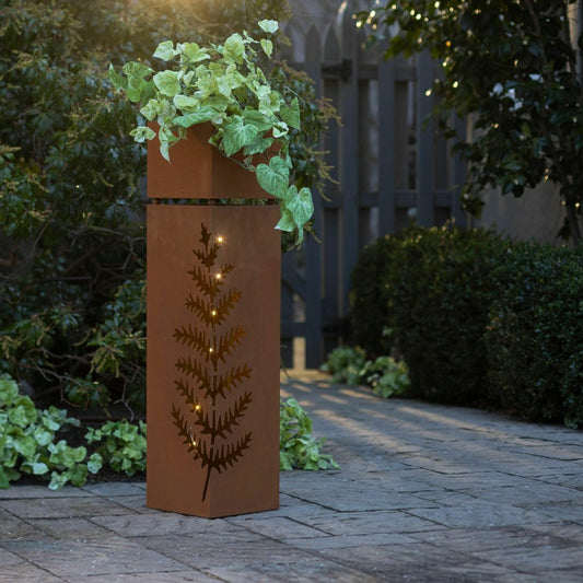 Plow & Hearth Indoor/Outdoor Lighted Metal Planter with Fern Design