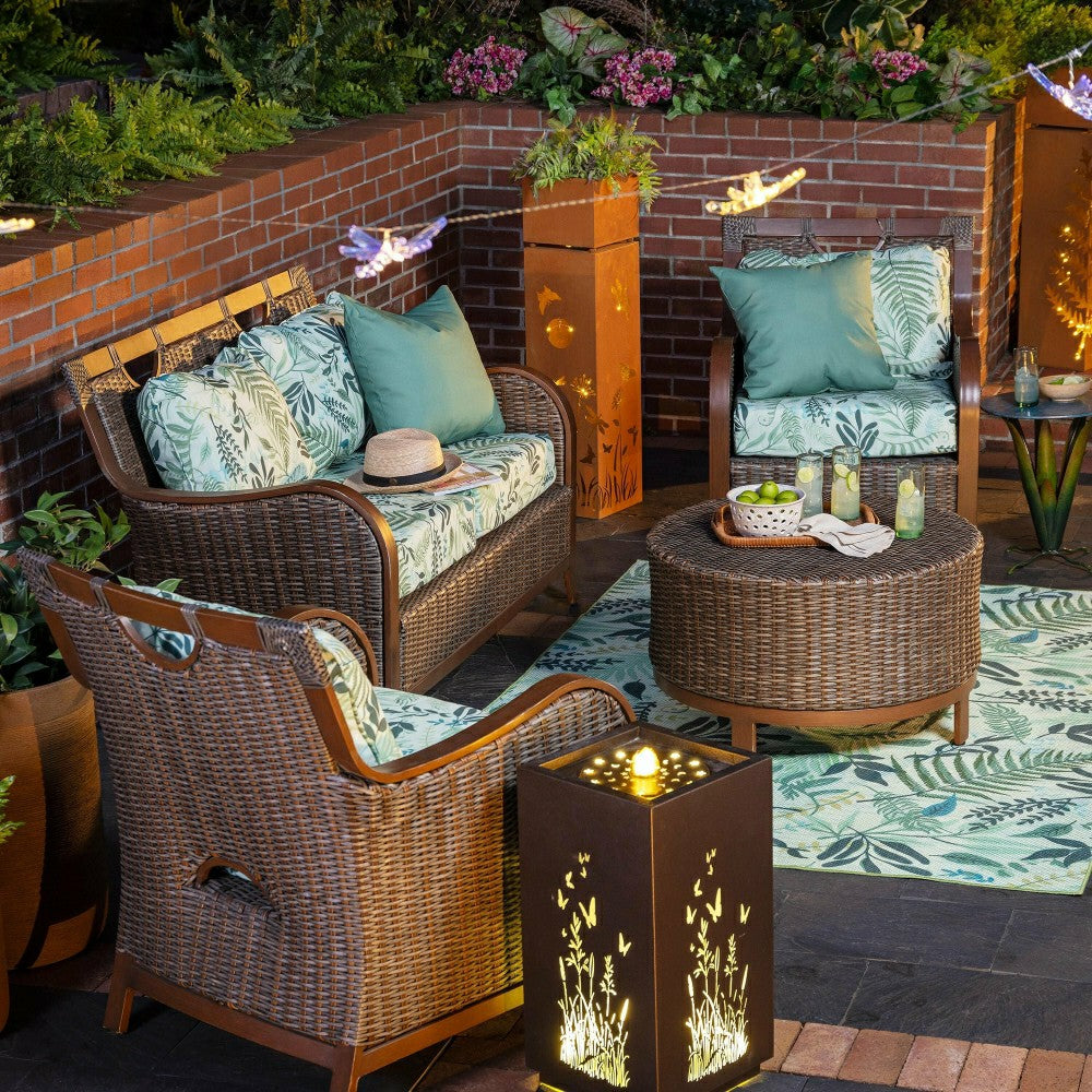 Plow & Hearth Indoor/Outdoor Lighted Metal Planter with Fern Design