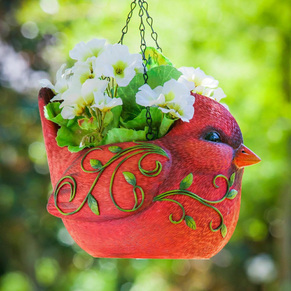 Plow & Hearth Hanging Portly Bird Planter, red cardinal