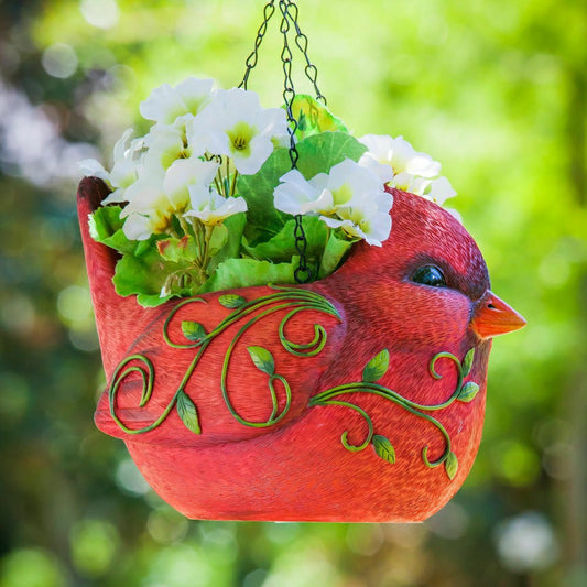 Plow & Hearth Hanging Portly Bird Planter, red cardinal