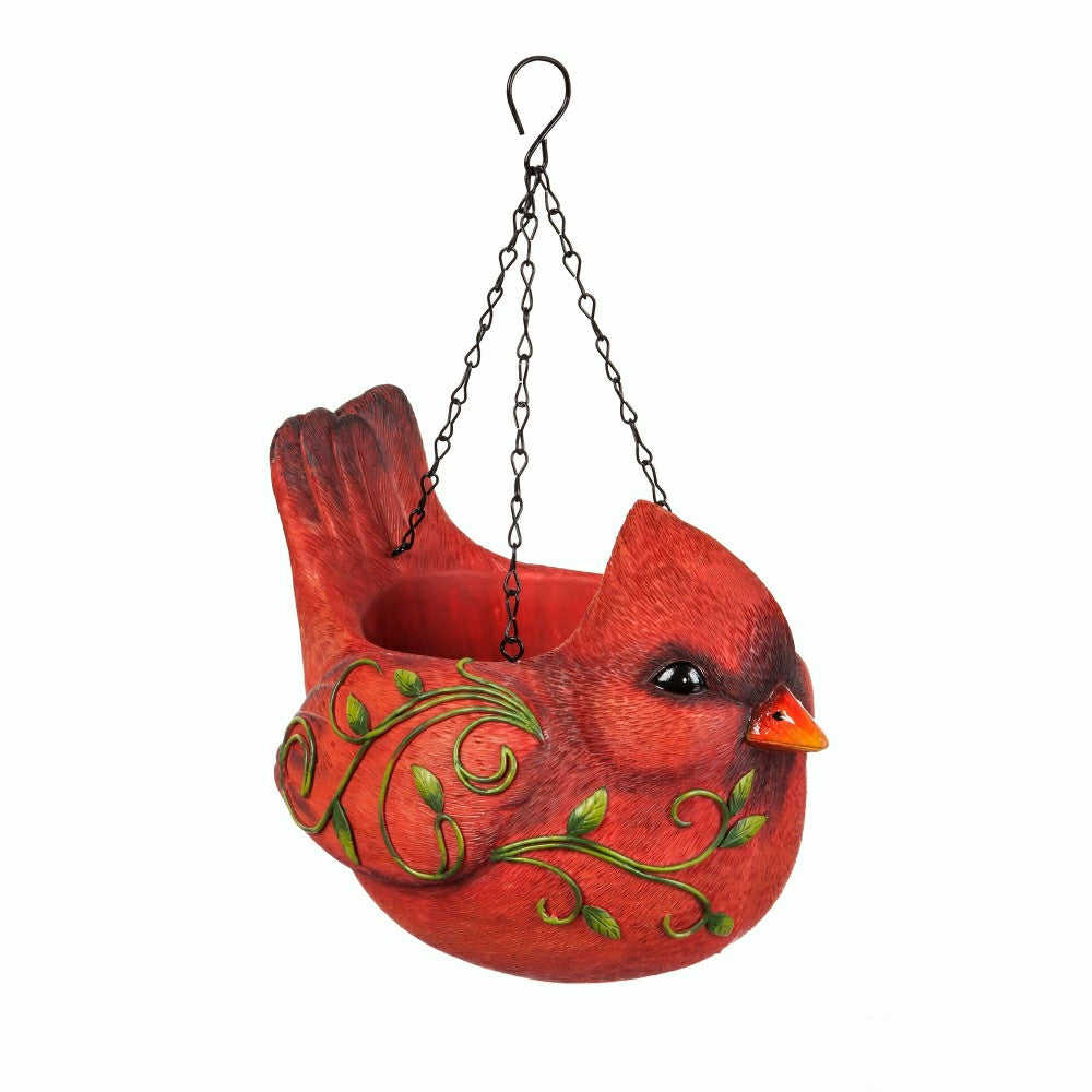 Plow & Hearth Hanging Portly Bird Planter, red cardinal