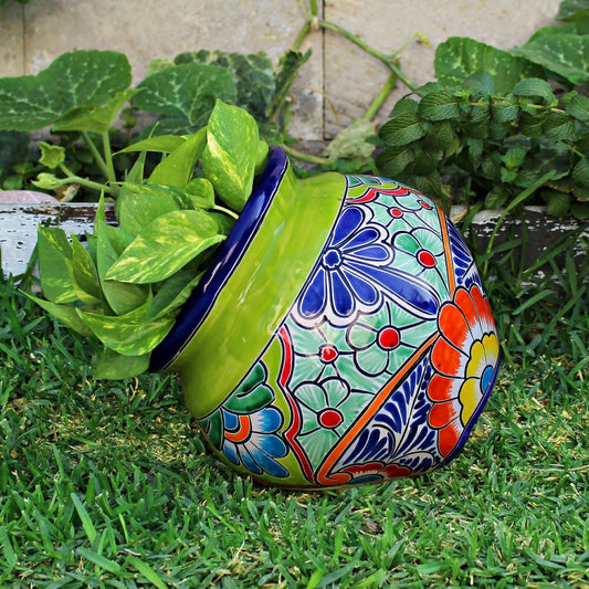 Plow & Hearth Green Talavera Tilted Chata Planter, Large