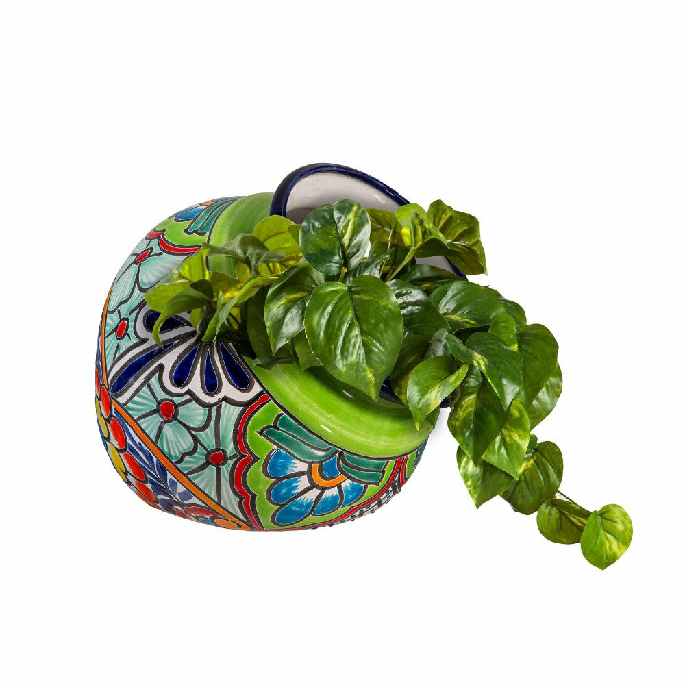 Plow & Hearth Green Talavera Tilted Chata Planter, Large