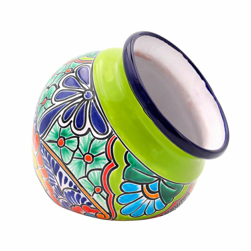 Plow & Hearth Green Talavera Tilted Chata Planter, Large