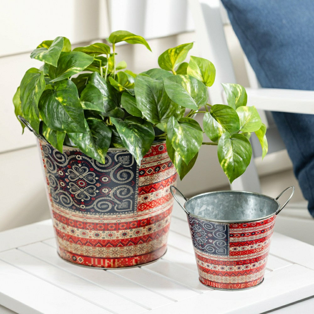 Plow & Hearth Americana BOHO by JG, Metal Planter, Nested Set of 2