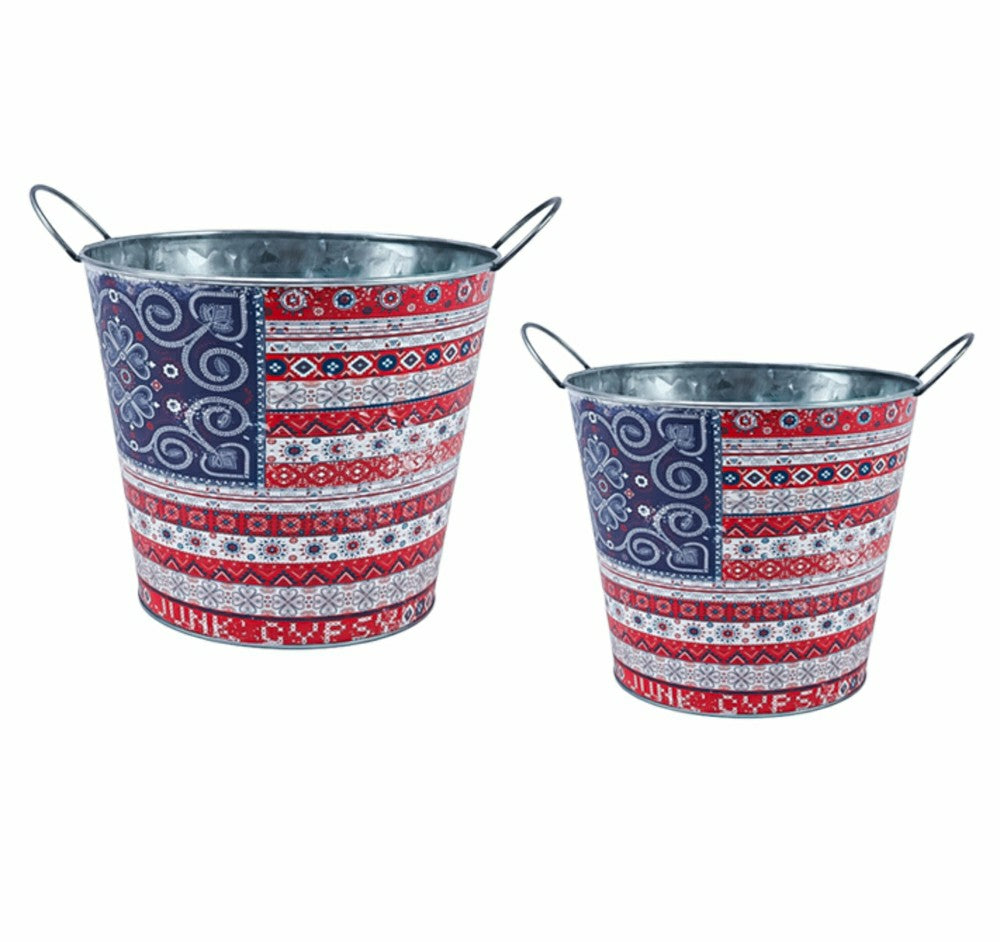 Plow & Hearth Americana BOHO by JG, Metal Planter, Nested Set of 2