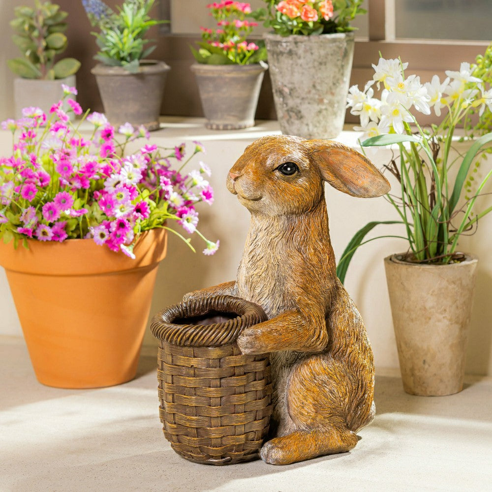 Plow & Hearth Rabbit with Flower Pot Resin Garden Statue