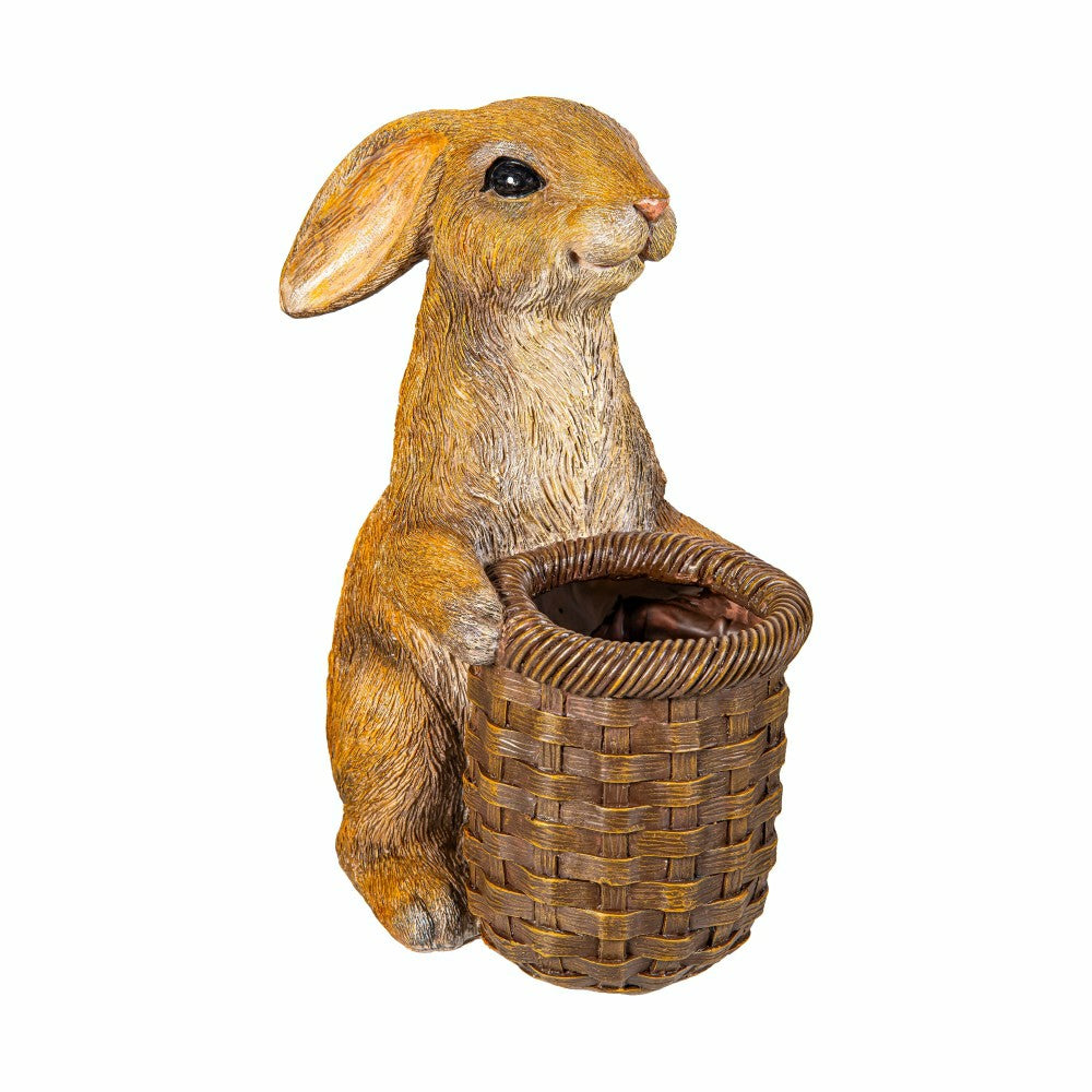 Plow & Hearth Rabbit with Flower Pot Resin Garden Statue