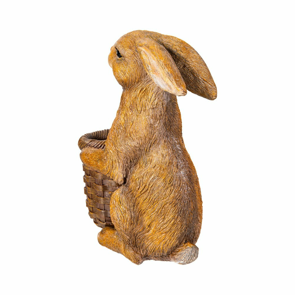 Plow & Hearth Rabbit with Flower Pot Resin Garden Statue