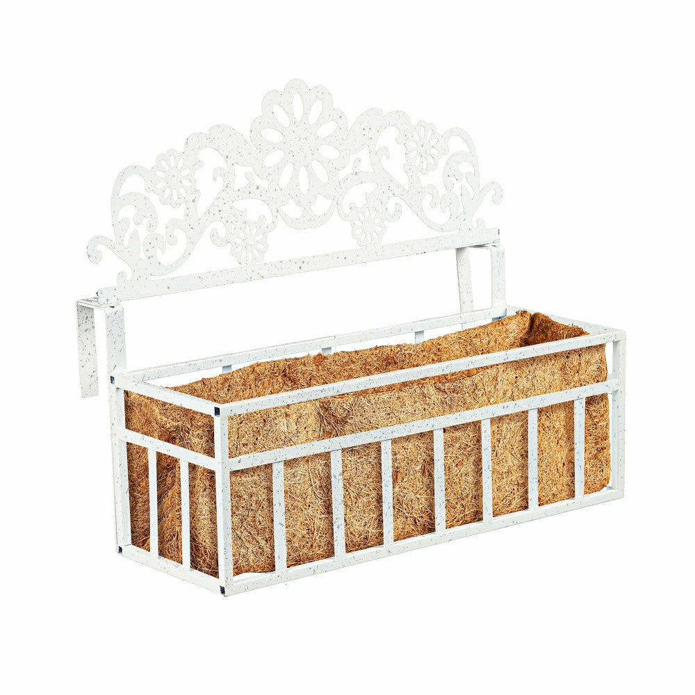 Plow & Hearth Distressed White Railing Planter with Topper, Floral