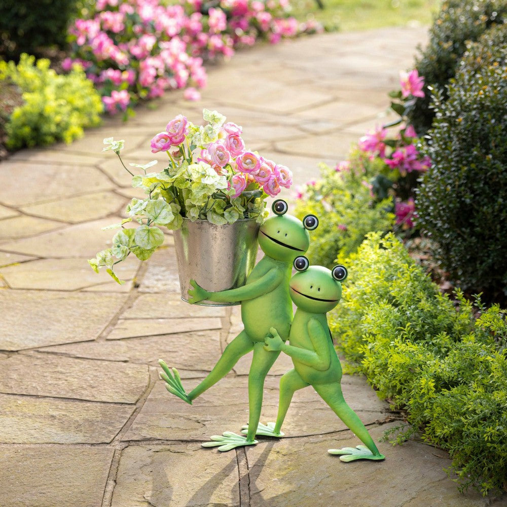 Plow & Hearth Indoor/Outdoor Metal Friendly Frogs Planter