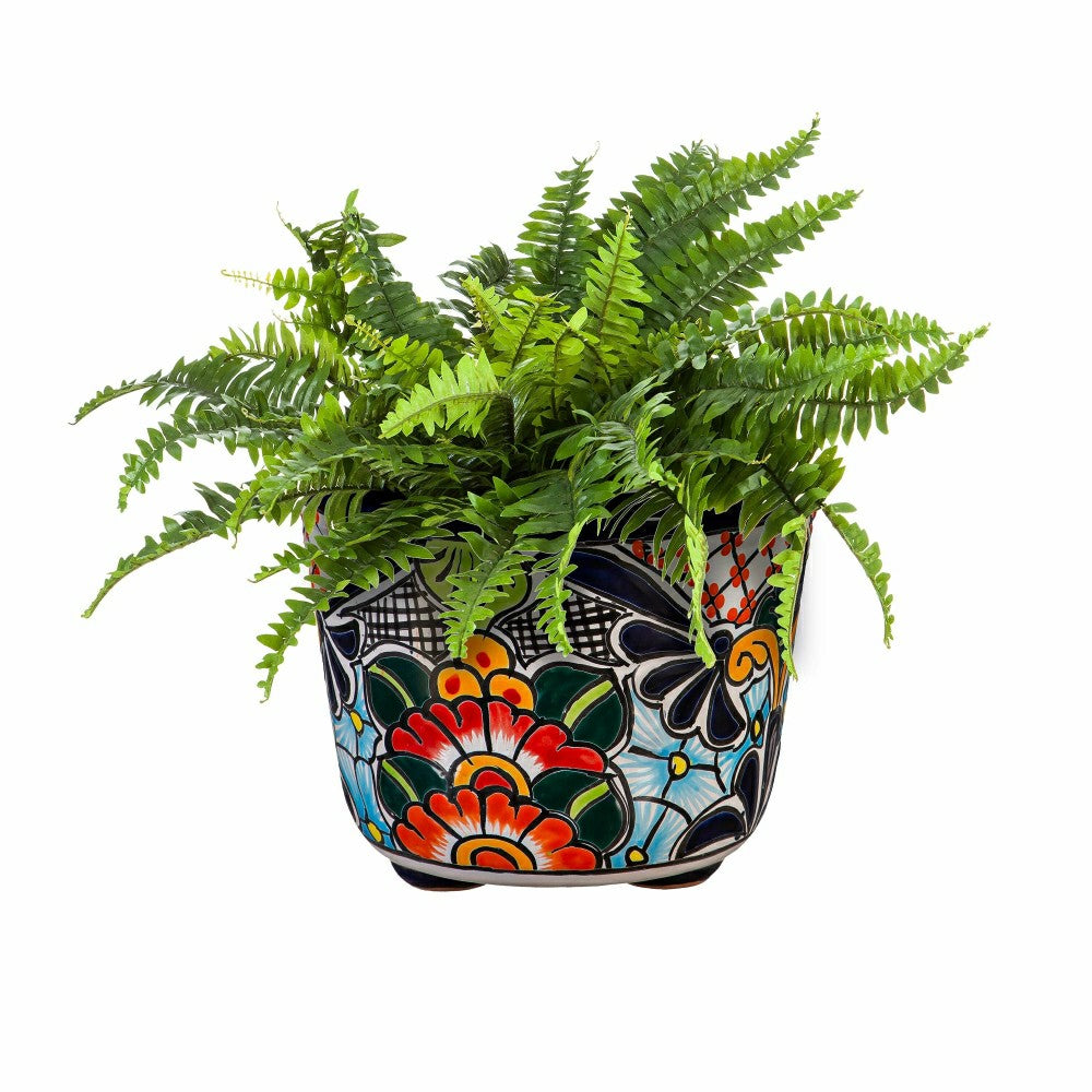 Plow & Hearth Large Round Talavera Floral Pot
