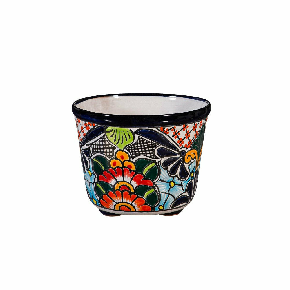 Plow & Hearth Large Round Talavera Floral Pot