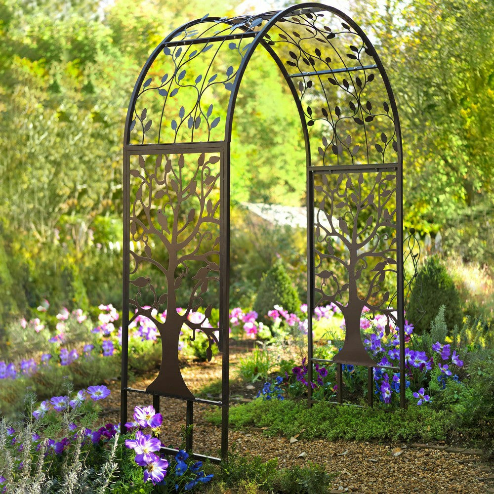 Plow & Hearth Metal Garden Arbor with Tree of Life Design