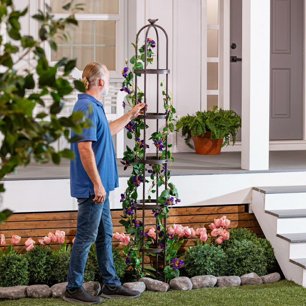 Plow & Hearth 7' Powder-Coated Steel Garden Obelisk, Bronze