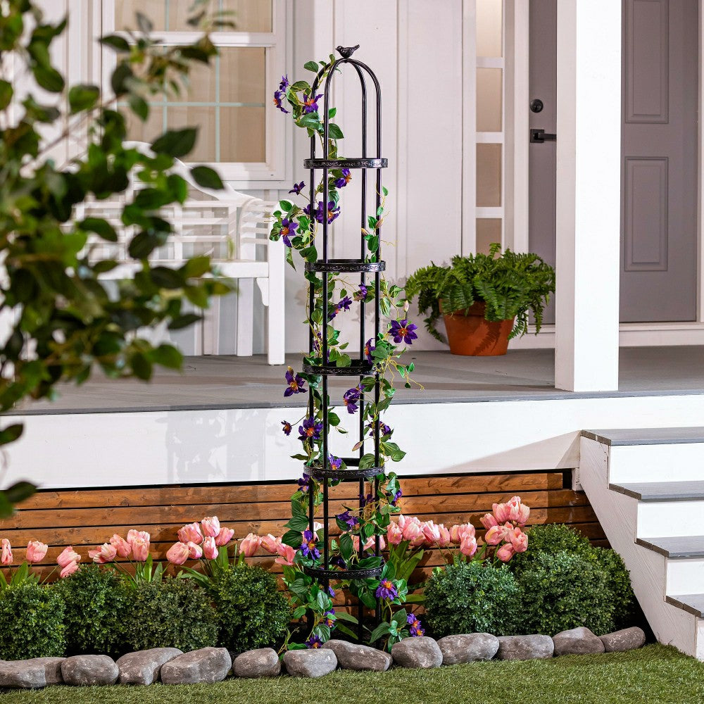 Plow & Hearth 7' Powder-Coated Steel Garden Obelisk, Black