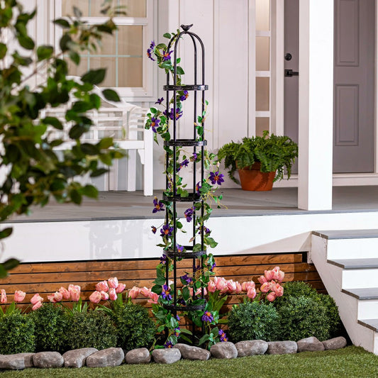 Plow & Hearth 7' Powder-Coated Steel Garden Obelisk, Black