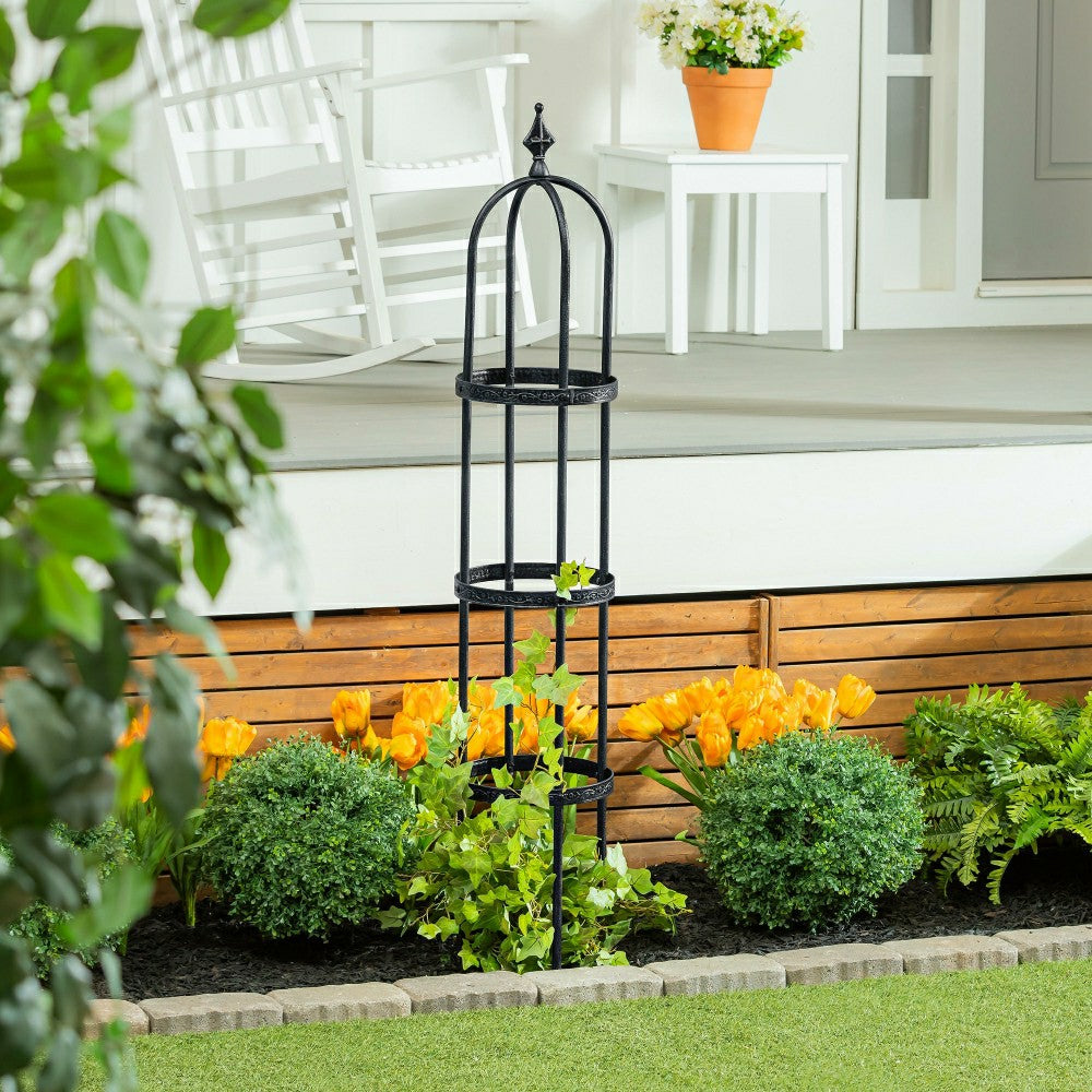 Plow & Hearth 7' Powder-Coated Steel Garden Obelisk, Black