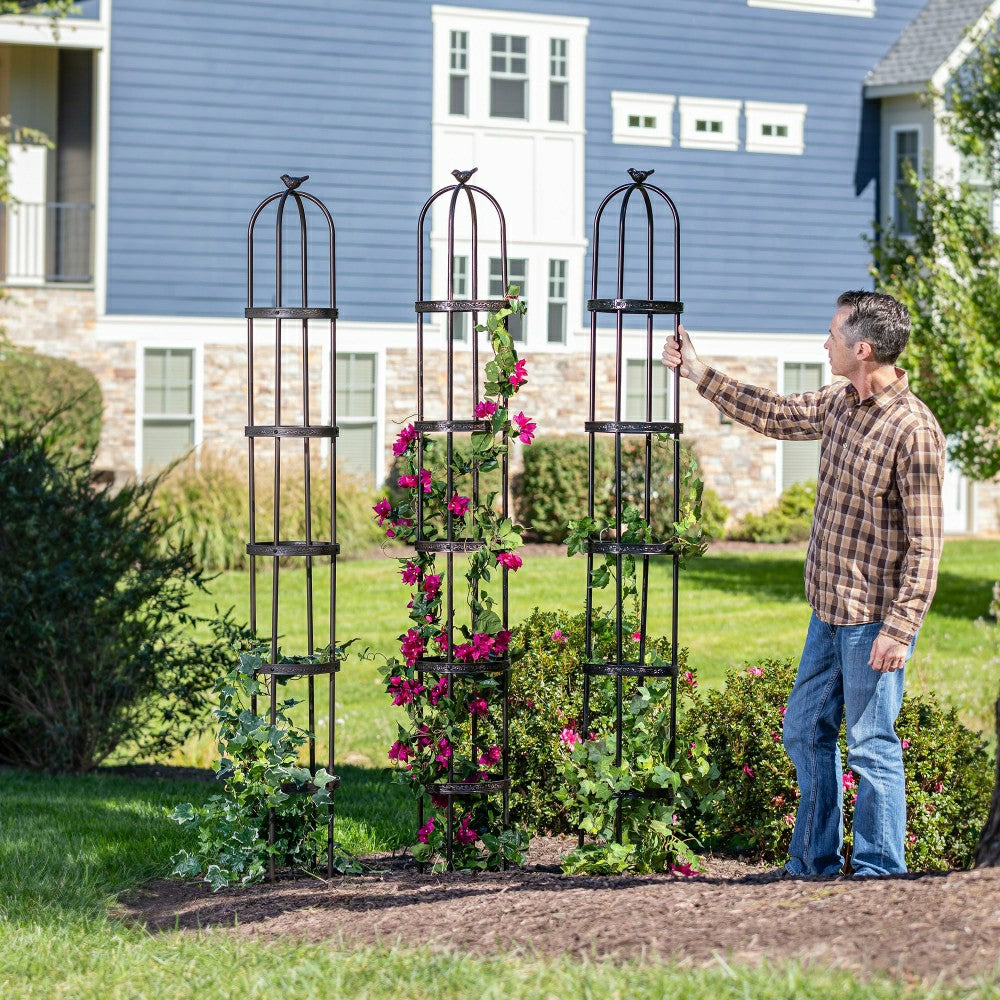 Plow & Hearth 7' Powder-Coated Steel Garden Obelisk, Black